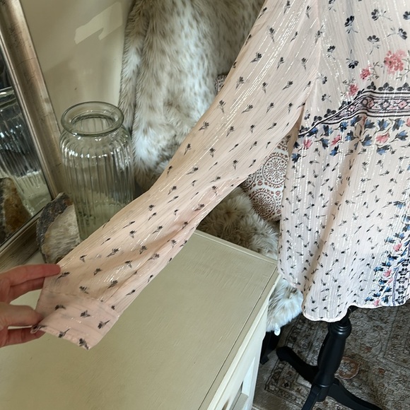 Style & Co XXL baby pink semi share button down Boho floral metallic blouse​​​ - Picture 3 of 14